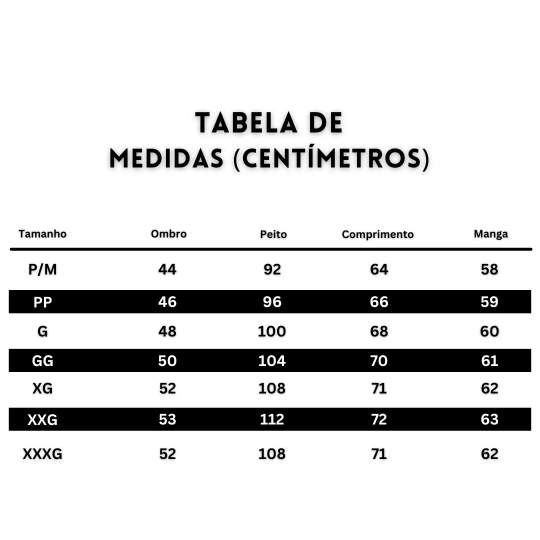 Tabela de medidas Virtus Store